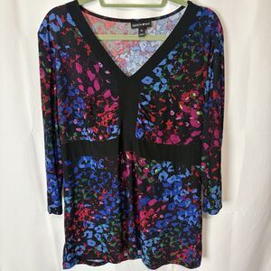 FASHION BUG Vintage Y2K Pullover Babydoll Top Tunic Multicolor Abstract XL